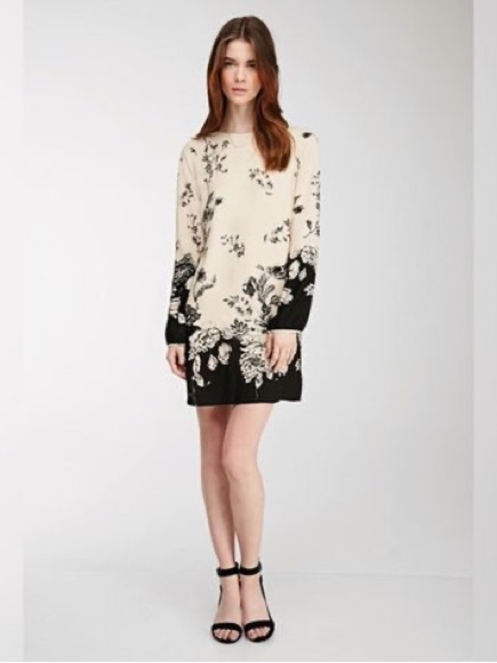 Forever 21 Cream & Black Floral Shift Mini Dress